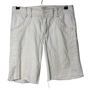 White House Black House Women 4‎ Cutoff Denim Raw Fringe Hem White Shorts Casual